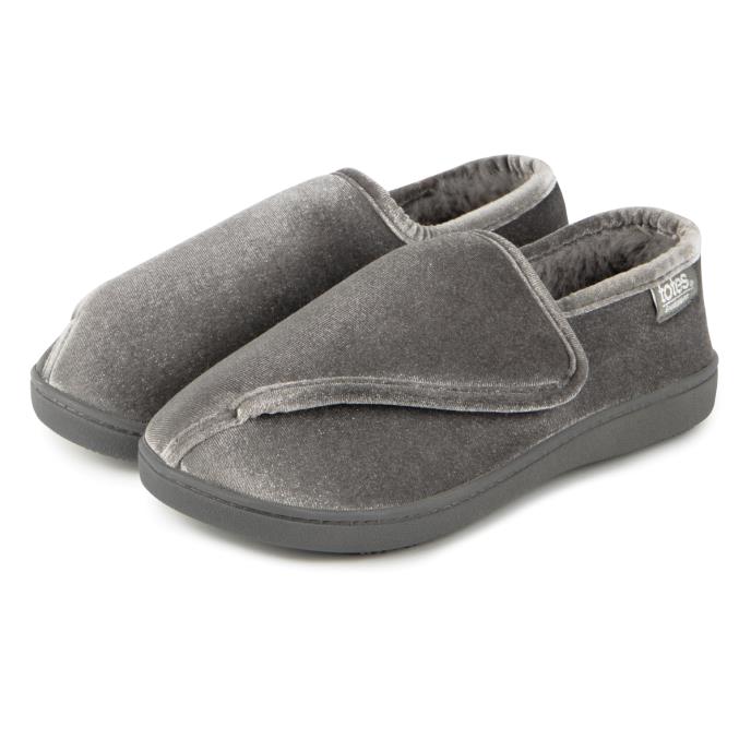 Isotoner® Ladies Sparkle Velour Closed Back Slipper With Velcro Opening Grey Extra Image 1